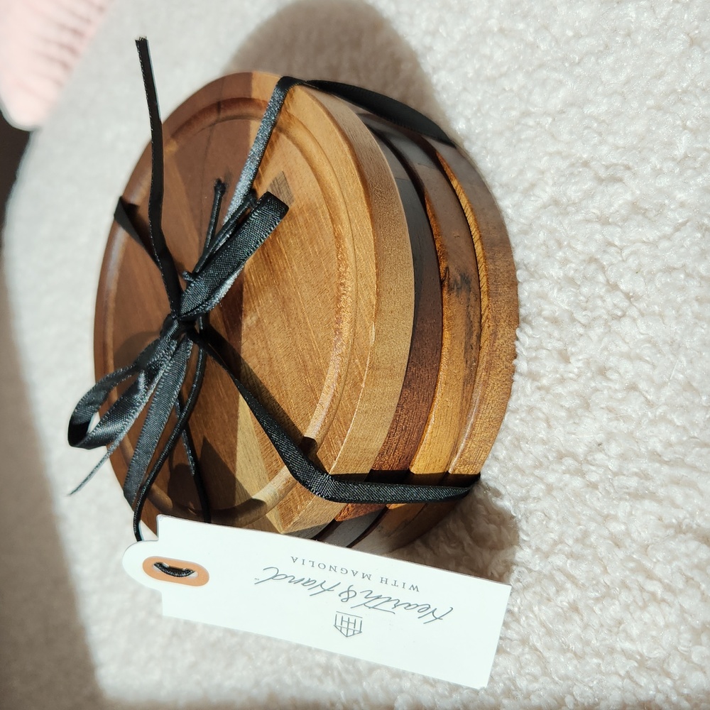 Hearth and Hand with Magnolia, set of 4 Acacia Wood coasters